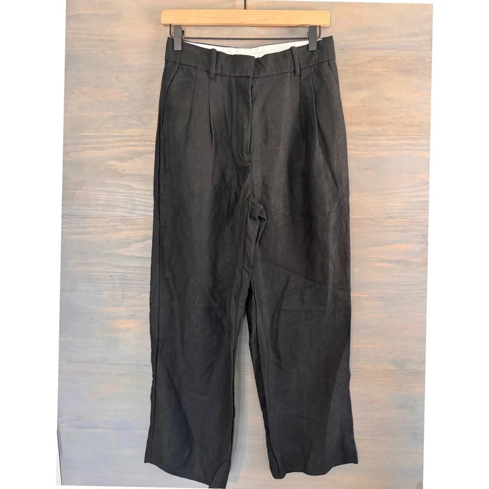 Aritzia Wilfred Effortless Pant Cruise Linen Black Wide Leg Trousers Size 6